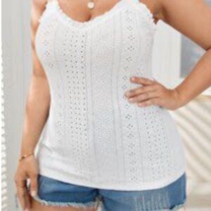 White Eyelet Tank Top Shein Size 3XL